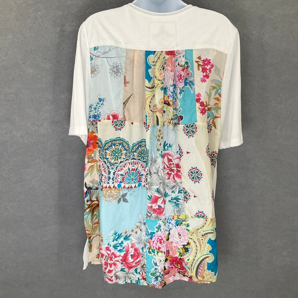 Johnny Was JW Los Angeles Floral Patchwork Tunic Top Sz L Colorful‎ Artsy Boho